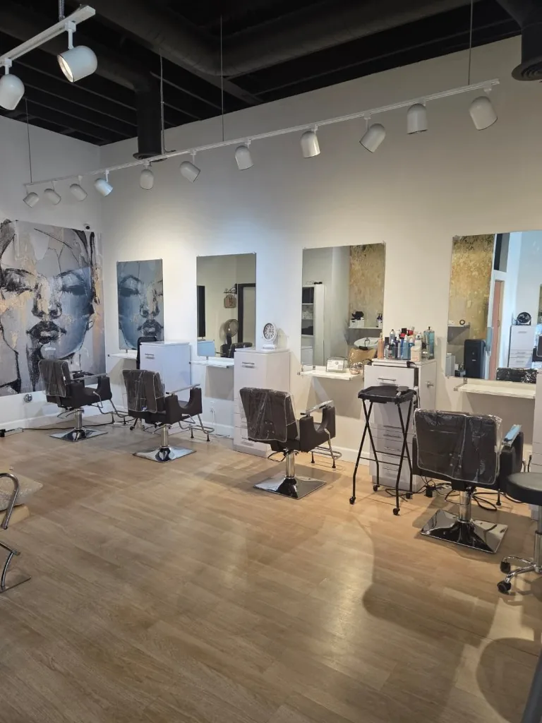 Styling stations in the professional salon environment at Glow in Granada Hills